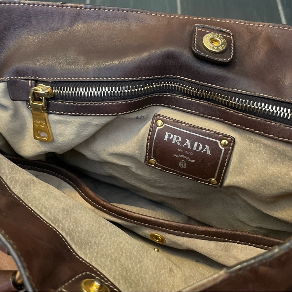 Prada Womens Leather Gold Tone Hardware Top Handle Tote Bag Brown - Picture 12 of 16